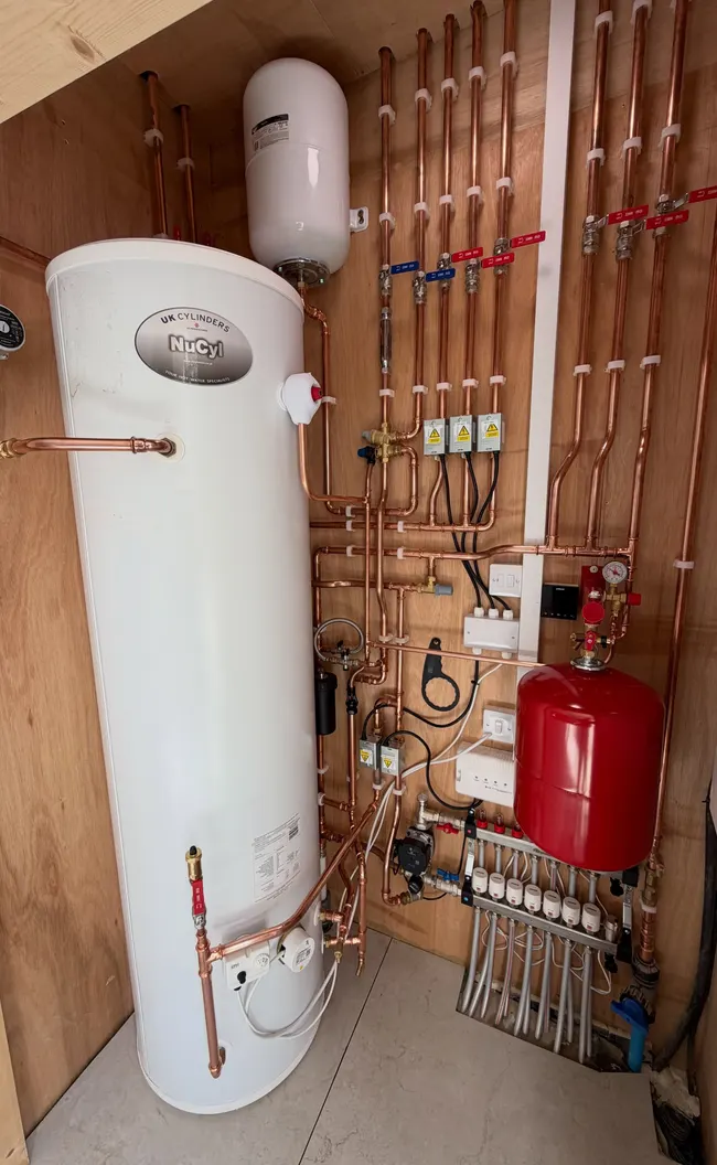 Water heater with copper manifold and expansion tank installed in Las Vegas